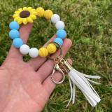 Silicone keychain printed small daisy star football basketball bead bracelet