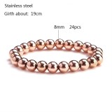 Stainless steel rose gold Real gold plating elastic bracelet with steel beads