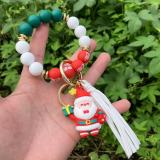 Silicone Christmas bracelet keychain Santa Claus socks beaded bracelet tassel pendant keychain