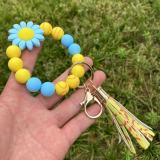 Silicone keychain printed small daisy star football basketball bead bracelet