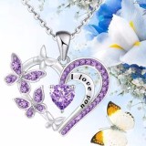 Valentine's Day Fashion Love Butterfly Rhinestone Love You Simple Necklace Alloy Pendant Necklace