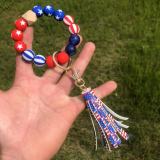 Wooden Bead Bracelet Keychain American Flag Beaded Bracelet Tassel Pendant