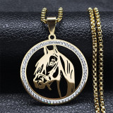 Stainless Steel Horse Head Rhinestone Pendant Necklace