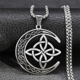 Stainless Steel Celtic Trinity Irish Moon Pendant Necklace