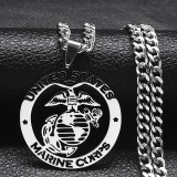 Stainless Steel US Marine Corps Medal Pendant Necklace