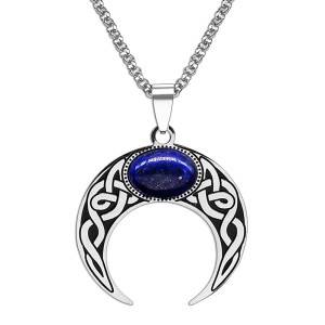 Stainless steel blue natural stone pendant necklace