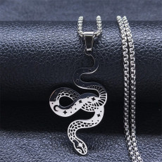 Stainless Steel Star Moon Snake Pendant Necklace