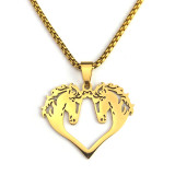 Stainless Steel Love Horse Couple Pendant Necklace