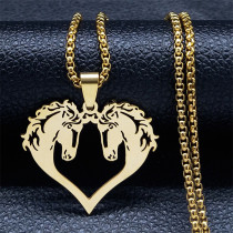 Stainless Steel Love Horse Couple Pendant Necklace