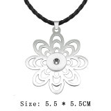 Stainless Steel Love Flower Pendant Leather Chain Necklace fit 20MM chunks snaps jewelry