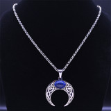 Stainless steel blue natural stone pendant necklace