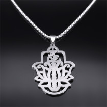 Stainless Steel Lotus Yoga Rhinestone Pendant Necklace