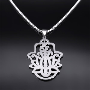 Stainless Steel Lotus Yoga Rhinestone Pendant Necklace