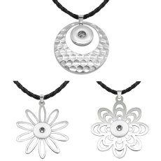 Stainless Steel Love Flower Pendant Leather Chain Necklace fit 20MM chunks snaps jewelry