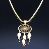 Stainless steel feather dream catcher pendant necklace