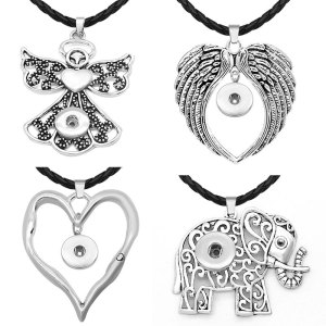 Elephant Owl Dragonfly wings Love Flower Pendant Leather Chain Necklace fit 20MM chunks snaps jewelry