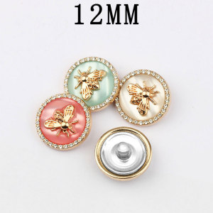 12MM bee Metal Design Sensory Water Diamond snap button charms