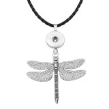 Elephant Owl Dragonfly wings Love Flower Pendant Leather Chain Necklace fit 20MM chunks snaps jewelry