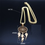 Stainless steel feather dream catcher pendant necklace