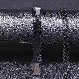 Stainless Steel Life Tree Cross Pendant Necklace