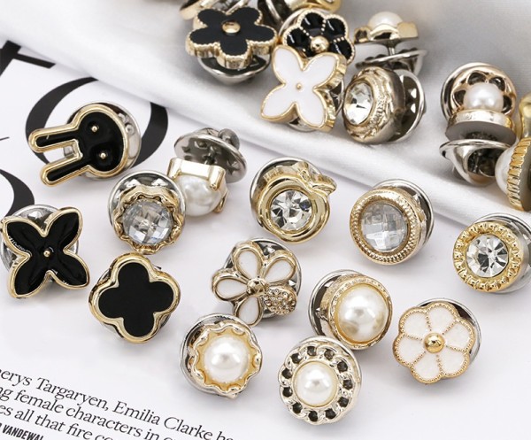 10pcs/lot 12MM Neckline anti slip pearl flower drop alloy button sewn button coat sweater shirt cardigan decorative button detachable button brooch