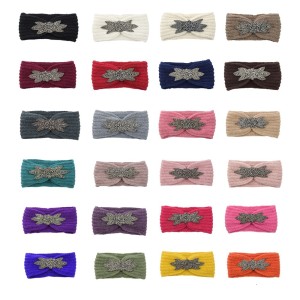 Diamond studded six leaf gemstone knitted wool hair band sports headband woven warm hair accessories