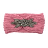 Diamond studded six leaf gemstone knitted wool hair band sports headband woven warm hair accessories