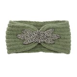 Diamond studded six leaf gemstone knitted wool hair band sports headband woven warm hair accessories