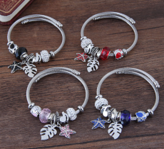 Stainless steel bracelet DIY beaded starfish pentagram pendant leaf opening bracelet