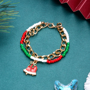 Christmas Drops Oil Christmas Snowman Rice Beads Beaded Chain Double Layer Pendant Bracelet