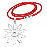 Stainless Steel  Flower Pendant Leather Chain Necklace fit 20MM chunks snaps jewelry