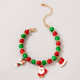 Christmas Santa Claus Bell Drop Oil Bracelet Colorful Pearl Beaded Bracelet