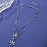 Double layer snowflake diamond inlaid alloy necklace