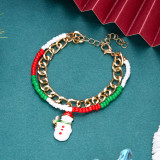 Christmas Drops Oil Christmas Snowman Rice Beads Beaded Chain Double Layer Pendant Bracelet