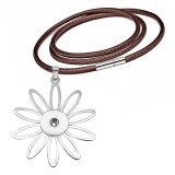 Stainless Steel  Flower Pendant Leather Chain Necklace fit 20MM chunks snaps jewelry