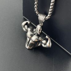 60CM Stainless Steel Men's Sports Fitness Muscle Pendant Necklace