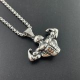 60CM Stainless Steel Men's Sports Fitness Muscle Pendant Necklace
