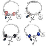 Stainless Steel Couple cross Opening Adjustable Crystal Beaded Bracelet fit snaps jewelry