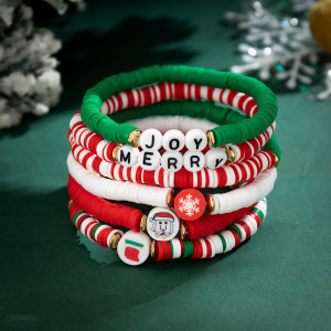 Christmas Soft Pottery Beaded Bracelet Holiday Gift Snowman Bracelet Set