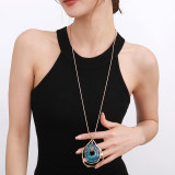Fashionable and versatile, high-end feeling, hollowed out irregular water drop pendant, long necklace