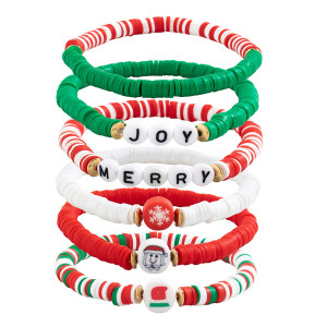 Christmas Soft Pottery Beaded Bracelet Holiday Gift Snowman Bracelet Set