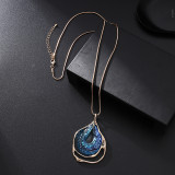 Fashionable and versatile, high-end feeling, hollowed out irregular water drop pendant, long necklace