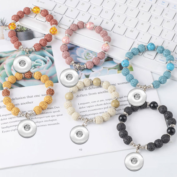 Colored volcanic stone natural stone beaded elastic bracelet fit  20MM Snaps button  wholesale