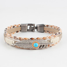 Handwoven feather leather bracelet