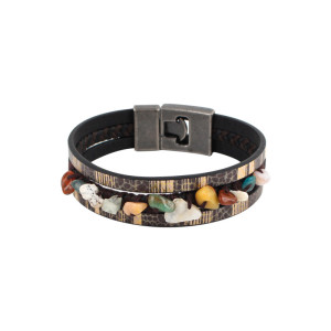Irregular natural stone hand woven multi-layer leather bracelet
