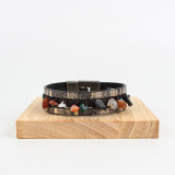 Irregular natural stone hand woven multi-layer leather bracelet
