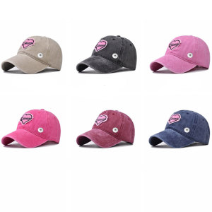 Pink Love Cotton Embroidered Baseball Hat Washed Old Duck Tongue Hat Classic Baseball Hat fit 18mm Snaps button jewelry wholesale