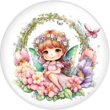 20MM  girl  Pretty Flower Fairy  Print glass snap button charms