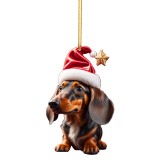 Christmas Fun Dachshund Dog Car Decoration Pendant Acrylic Flat Car Interior Christmas Tree Pendant