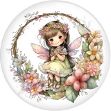 20MM  girl  Pretty Flower Fairy  Print glass snap button charms